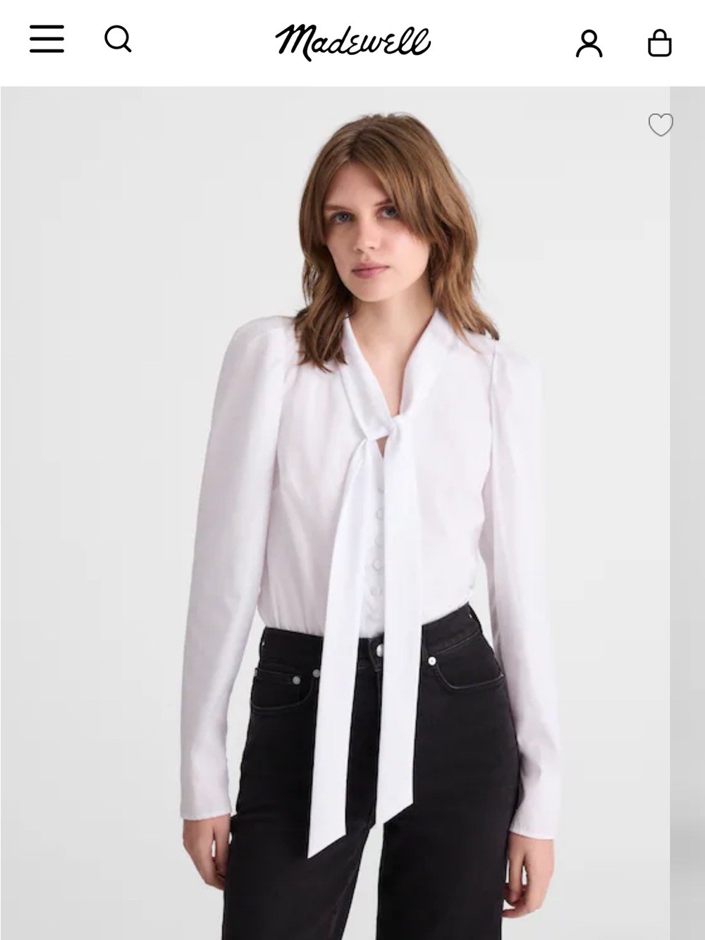 Madewell V-Neck Button-Front Top Tie-Neck Blouse - White